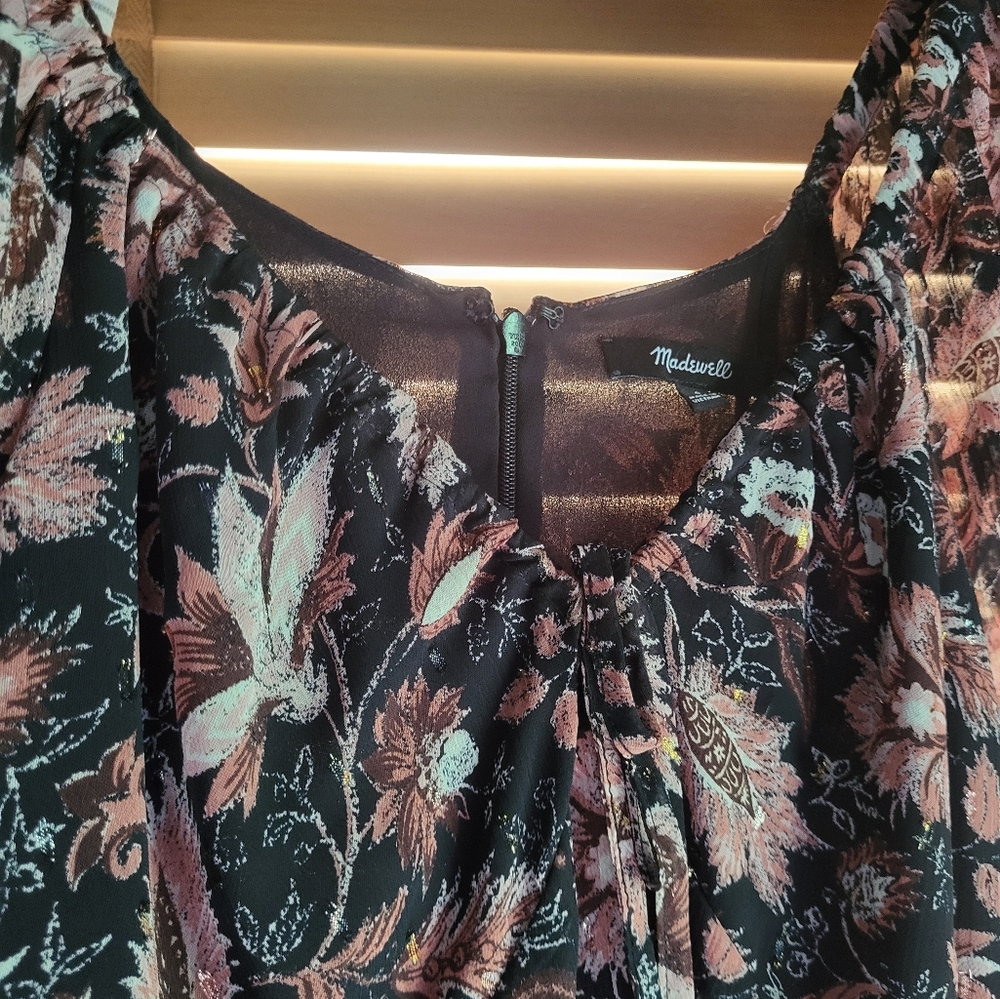Madewell Black and Pink Bishop Sleeve Sundress - Picture 3 of 6